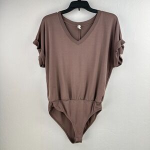 Nordstrom Wishlist Bodysuit Womens M Gray‎ Top Short Sleeve Stretch